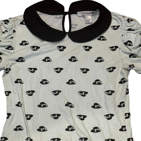 Y2K Forever 21 Mint Green Cartoon Print Peter Pan Collar Top Size Small - Picture 2 of 6
